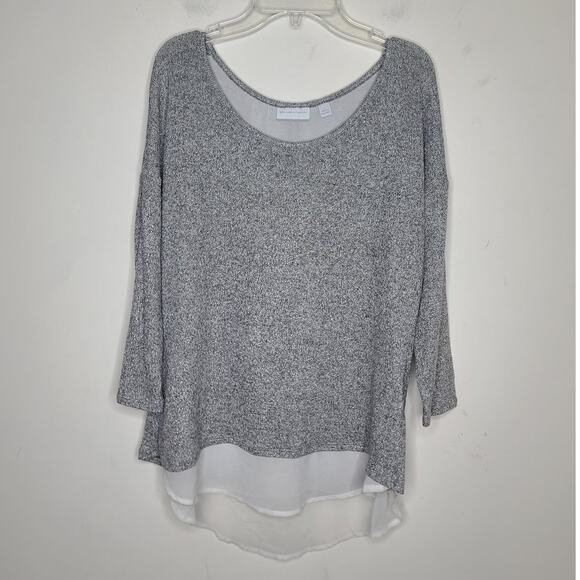 New York & Co metallic silver lightweight split back layered sweater - small - Picture 1 of 6